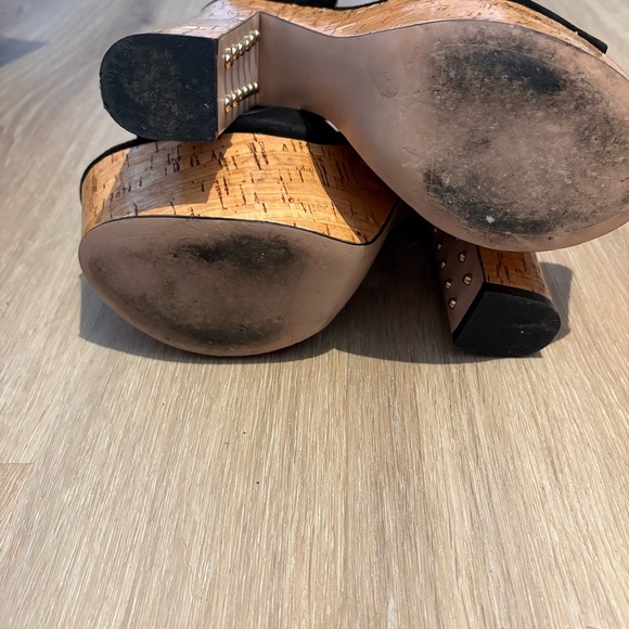 Zara Woman Black Suede Cork Platform Heels Studded Block Heel Sandals Size EU 39 - Picture 4 of 6